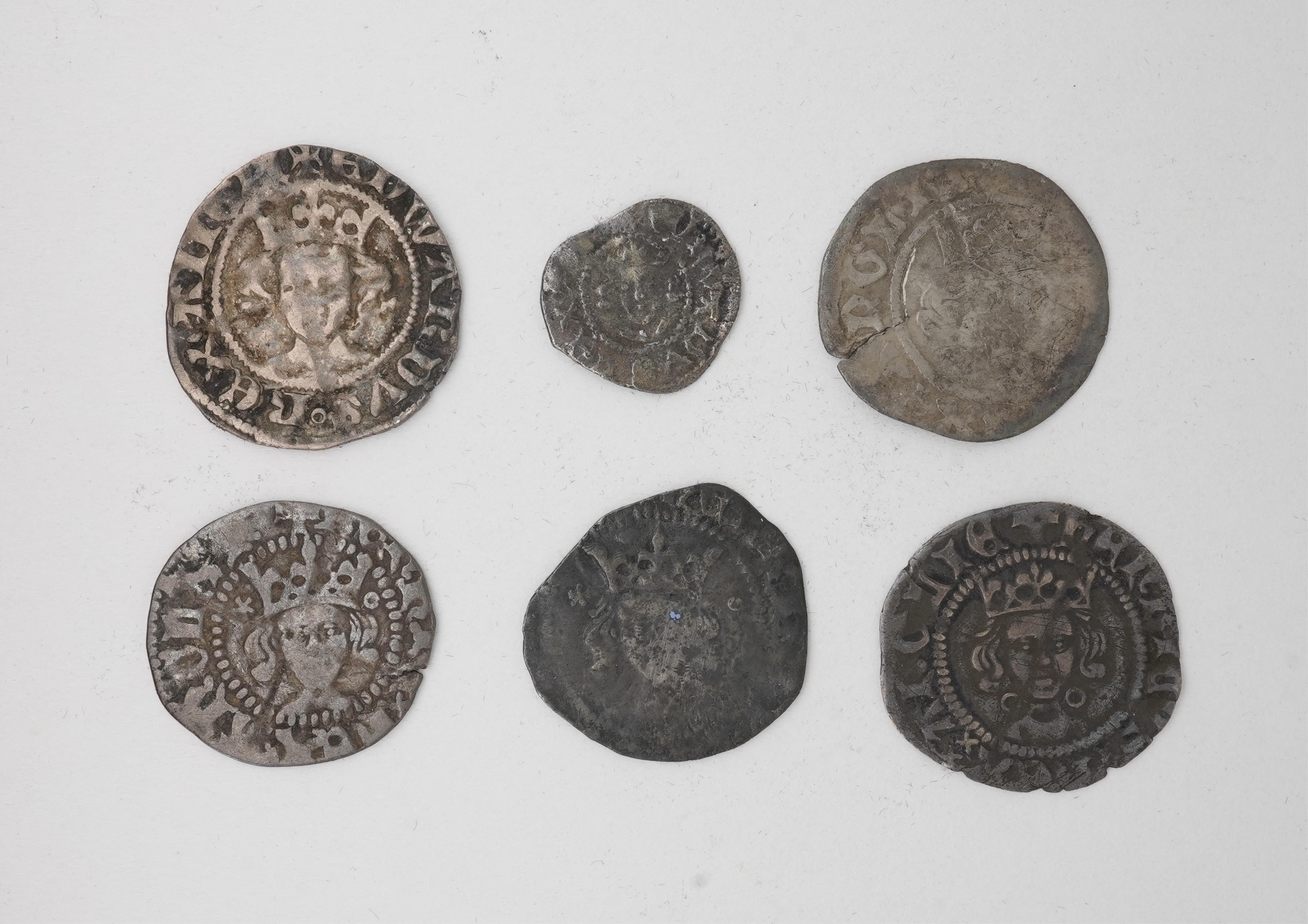 British hammered coins, Plantagenet kings;, Edward III (1327-1377), silver penny, 1.1g, silver farthing, irregular flan, 0.3g, Henry IV (1399-1413), silver penny, light coinage (1412-13), York mint, 0.7g, Henry V (1413-1